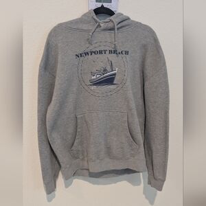 Huntington Beach Gray Graphic Pullover Hoodie with Boat Print